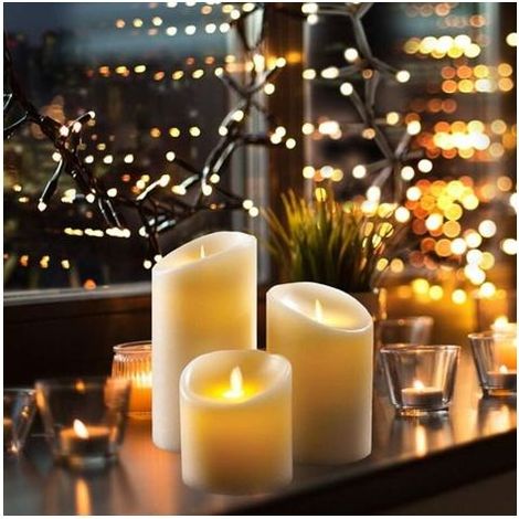 Bougies à LED, Ensemble de 3 Bougies décoratives (10cm, 12.8cm, 15.2cm), Bougie sans Flamme de avec télécommande à 10 Boutons.Flamme LED Clignotante, Faite de Vraie Cire Couleur ivoi (1/5)