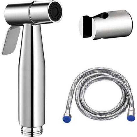 Bidet Handbrause WC Bidet Handbrause aus Edelstahl WC Bidet Duschkopf mit 1,5 m Schlauch und Halterung Silber 12,3 x 5,6 x 150 cm (1/5)