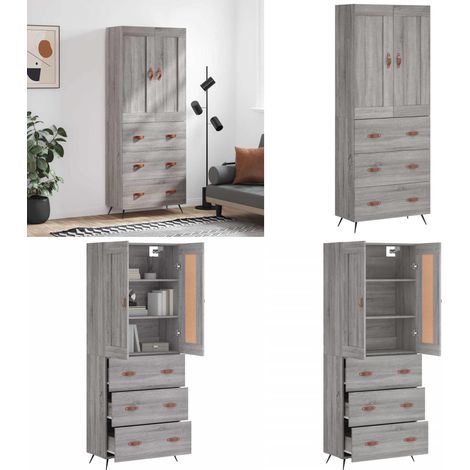 Highboard Grau Sonoma 69,5x34x180 cm Holzwerkstoff - Schrank - Holzwerkstoff (1/5)