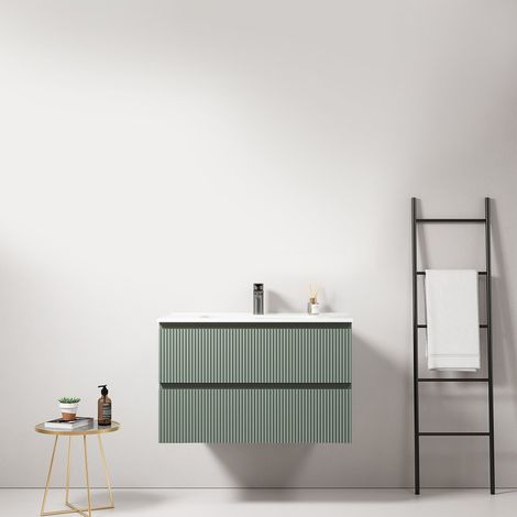 Mobile bagno sospeso cannettato 80 cm Verde Salvia Lavabo in Ceramica Senza Specchio - Fiji Paint (1/4)