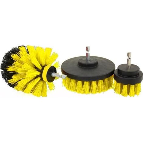 Kit de 3 brosses nettoyage cuisine salle bains pour perceuse électrique (jaune) - 227714 Yellow (1/4)