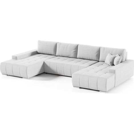 Wohnlandschaft Sofa mit Schlaffunktion VOGAR Stoff Aulla Hellgrau (1/4)
