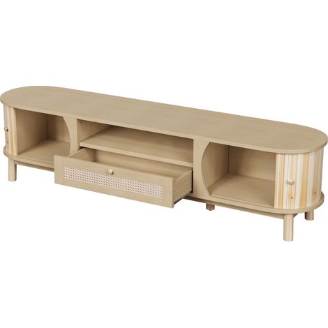 Mueble TV MDF con ratán y puertas correderas, 165 x 37 x 46 cm, natural MODENUIT (1/5)