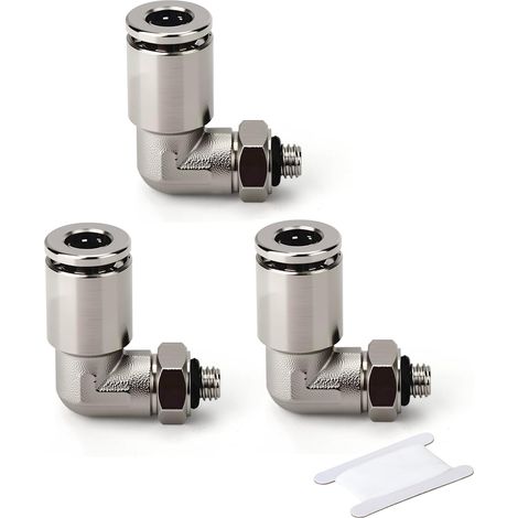 3 pièces Raccord coudé à 90° à enfichable en laiton nickelé, Connecteur pneumatique coudé à filetage mâle, Raccord rapide pour conduites d’air 5mm filetage mâle × 6mm tube (1/5)