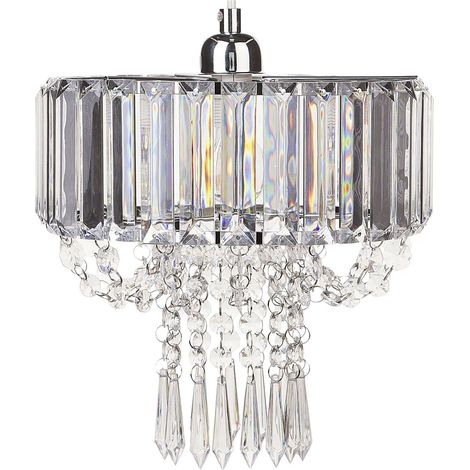 Beliani – Lustre glamour en cristal transparent et acier – Lampe suspension chic E14 Max. 40W – Ajustable pour salle à manger moderne (1/5)