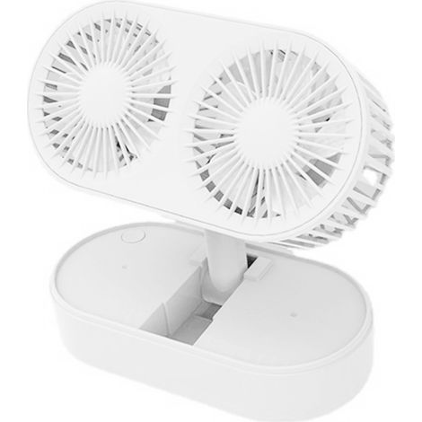 Ventilateur de bureau double pale USB mini pliant 2 têtes blanc, ventilateur pliable à double moteur pour étudiant et bureau (1/5)