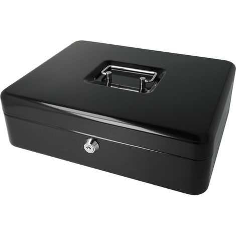 Westcott Cassetta portavalori con serratura (grande, 30 cm) nera  Cassetta con serratura in lamiera d'acciaio con 2 chiavi  Inserto rimovibile per monete con 5 scomparti  E-51002 BLACK (1/5)
