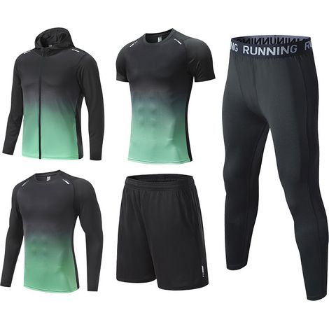 Ensemble sportif homme fitness 5 pièces vêtements running respirant séchage rapide basketball maillot cyclisme collants gym ice silk tenue entraînement.