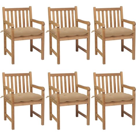Gartenstühle 6 Stk. mit Beigen Kissen Massivholz Teak (1/5)