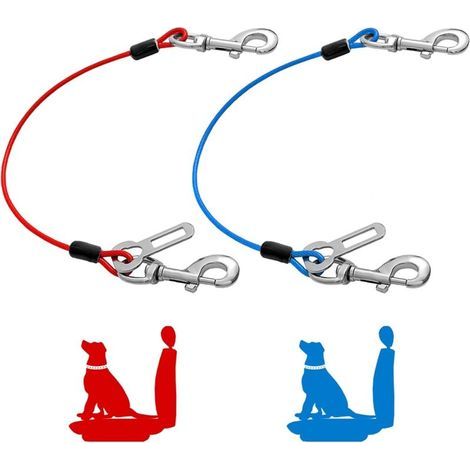 Hundesicherheitsgeschirr, 2er-Set, mit beschichtetem Metallkabel (2er-Set, rot und blau, 40 cm) (1/5)