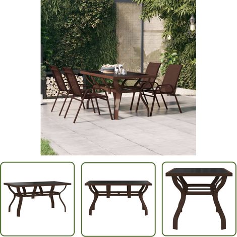 The Living Store Table de jardin Marron et noir 140x70x70 cm Acier et verre - Table De Jardin - Table Extérieure - Table Patio - Meubles De Jardin - Table Repas (1/5)