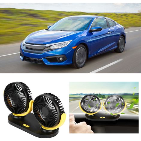 Doppelkopf-Autolüfter, tragbare USB-Klimaanlage fürs Auto, 12-V-Kühler, Schwarz/Gelb (1/5)
