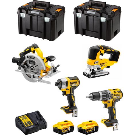 DeWALT Kit DWK403 (DCD796 + DCF887 + DCS334 + DCS570 + 2 x 5,0 Ah + DCB115 + 2 x TSTAK VI) (1/5)