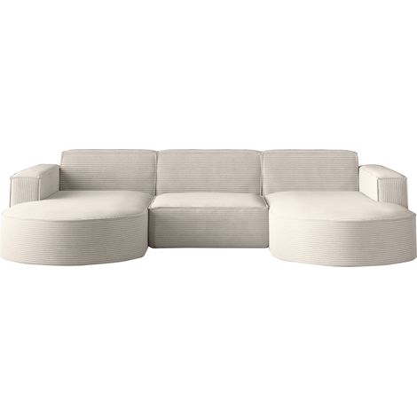 Ecksofa Designer MODENA U STUDIO stoff Dicker cord Poso Ecru (1/4)