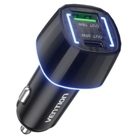 Cargador de Coche Vention FFRB0/ 1xUSB-Tipo C/ 1xUSB/ 48W