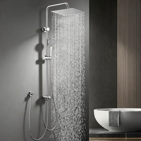 Aihom – Colonne de douche sans robinetterie – Douche pluie 12 pouces SUS304 – Douchette à main 5 jets – Hauteur réglable 92-120 cm – Flexible PVC 1,5 m