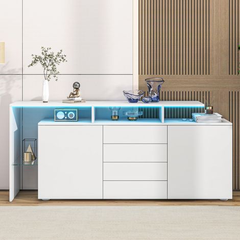 Aparador moderno polivalente 2 puertas 4 cajones 2 huecos – 160×35×70 cm, diseño elegante funcional (1/5)