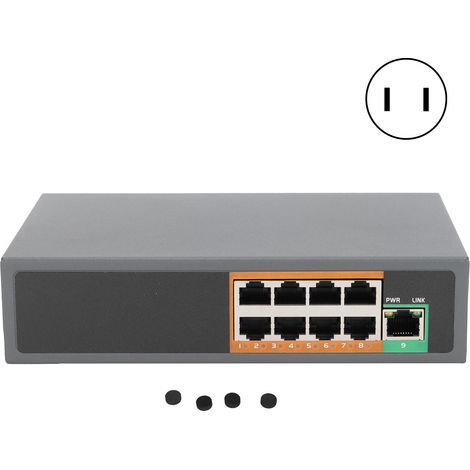 9-Port Gigabit PoE-Switch für IP-Kameras, Videoüberwachungssysteme und WLAN-Zugangspunkte, 100–240-V-Netzteil
