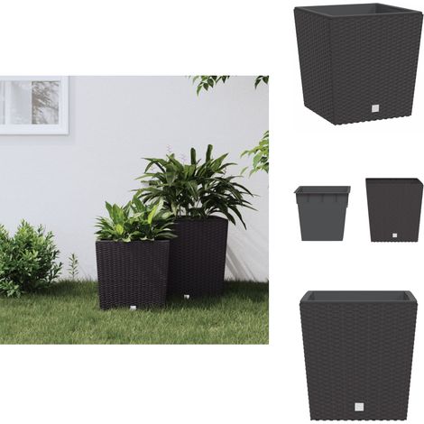 Pflanzkübel mit herausnehmbaren Einsatz Braun 21/32 L PP-Rattan - Blumentopf - Pflanzenkübel - Rattan Optik - Gartendekoration - Outdoor Deko (1/5)