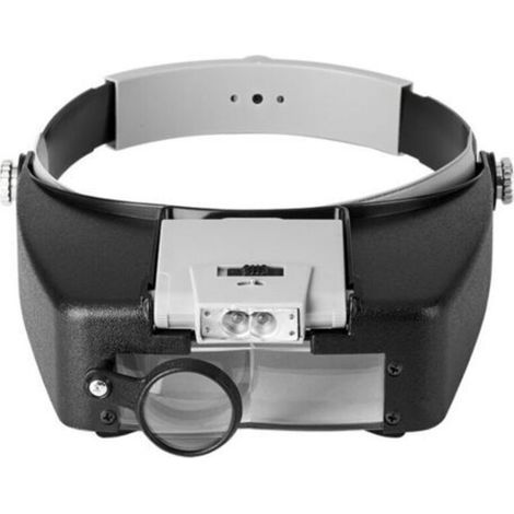 Fascia per la testa con lente d'ingrandimento a mani libere per orologiai con luce, cuffie con lente d'ingrandimento e luce LED, per orologiai, gioiellieri, lettura (1/4)