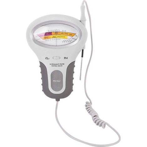 Medidor de agua para piscinas 2 en 1: pH y cloro, Prueba de agua para piscinas con doble escala y medidor de pH, Blanco/Gris (1/5)