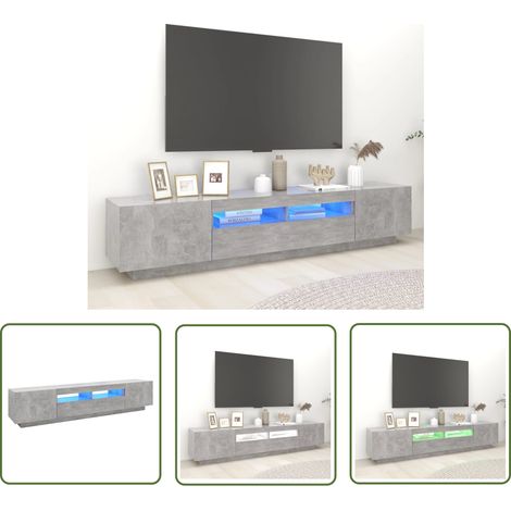 The Living Store TV-Schrank mit LED-Leuchten Betongrau 200x35x40 cm - TV Schrank - Holzwerkstoff Möbel - LED Beleuchtung - Wohnzimmer Dekoration - Moderner TV Stand (1/5)