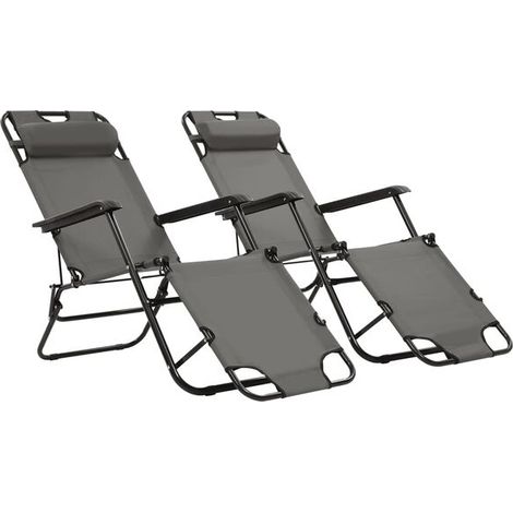 Bain de soleil pliant deux pièces avec repose-pieds, acier, gris (1/5)