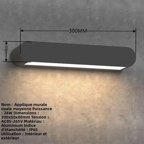 Wasserdichte Außen-Wandleuchte IP65, moderne minimalistische 24W 4000K Wandbeleuchtung für Garten, Balkon und Flur, Fassaden-Flutlicht, ovales Design in Schwarz-lsw