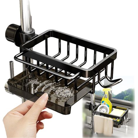 Étagère de rangement pour robinet, organiseur d'évier de cuisine, porte-éponge avec bac d'égouttement amovible, étagère de rangement en métal (1/5)