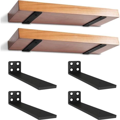 Lot de 4 Supports D'étagère Flottants de 20 cm, Supports D'étagère Robustes, Supports d'étagère Industriels avec Vis pour Bibliothèque Salon Chambre (Noir) (1/5)