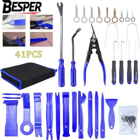 Kit d'outils de démontage de garnitures de voiture (kit standard) : extracteur de garnitures, pince pour clips et rivets en plastique. (1/5)