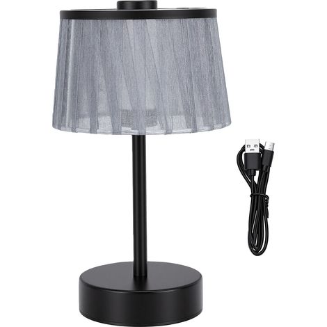 Lampe de table sans fil portable avec abat-jour en tissu, petite lampe de chevet pour chambre à coucher, noire (1/5)