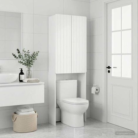 Armoire de Salle de Bain Blanche 66x25,5x190 cm - Meuble Rangement Haut avec Étagères, Design Moderne ZWOLLE pour WC et Douche (1/5)