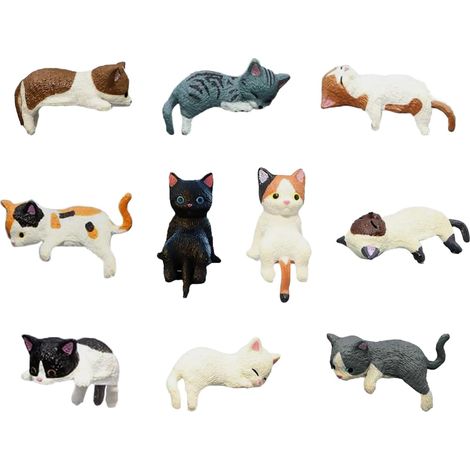 10 PièCes Figurine Animaux - Figurines De Chat en RéSine - Mini Figurine - DéCoration De Chat Miniature, en RéSine, AdaptéEs Aux IntéRieurs De Voitures, Bureaux, Consoles Centrales, Etc (1/5)