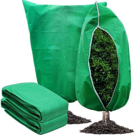 Stück Pflanzenschutzvlies (120 cm x 180 cm) – Frostschutzvlies für den Garten – mit Reißverschluss und Knöpfen – Winterschutz für Topfpflanzen – Frostschutzgewebe – Grün