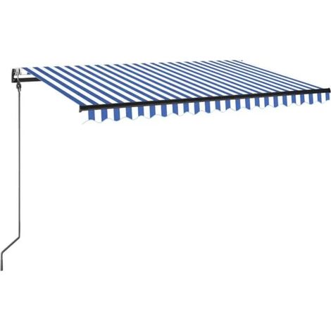 Store banne automatique avec capteur de vent/lumière LED, 300x250 cm, bleu et blanc.