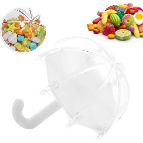 Boîte à bonbons en plastique en forme de parapluie - 24 pièces pour mariage, baptême ou fête d'anniversaire - Blanc (1/5)