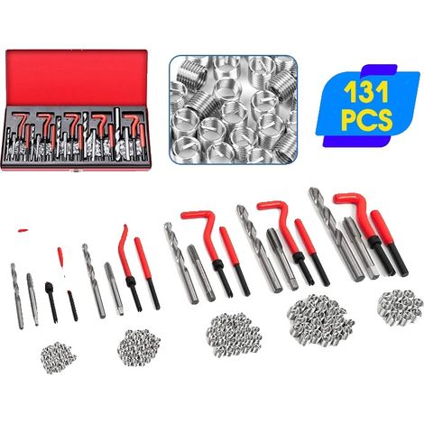 Kit de reparación de roscas, juego de 131 piezas, adecuado para roscas M5 a M12, 131 piezas de reparación de roscas (1/2)