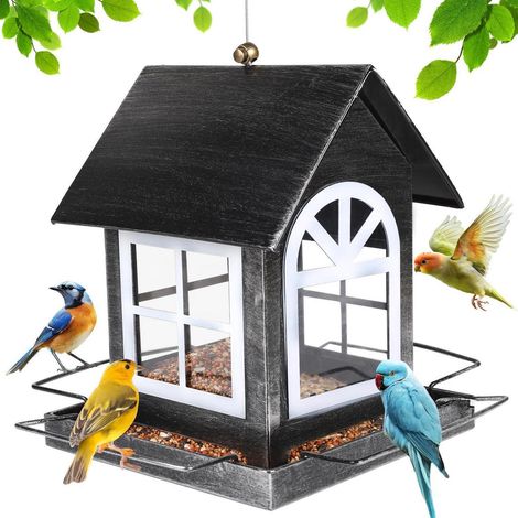 Vogelfutterhaus Metall zum Aufhängen, wetterfest, mit großem Fenster