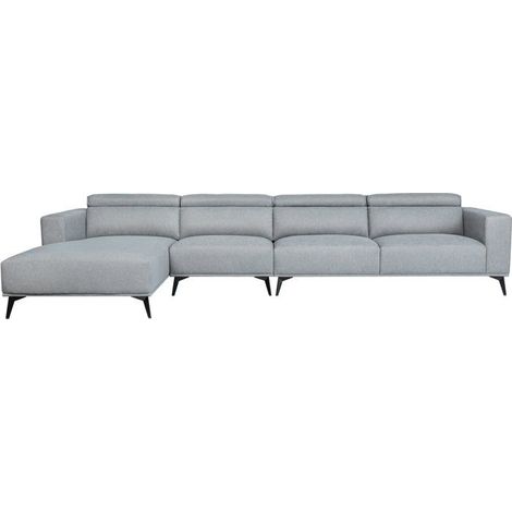 Canapé d'angle modulable - 4 places - LEONIE - Tissu Gris clair - Têtières ajustables - 357 x 175 x 75 cm (1/5)