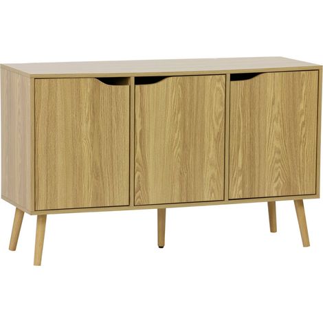 120cm walnut-effect sideboard with 3 doors and 3 shelves, Nepal, Ash effect, 120x39x73.5 cm