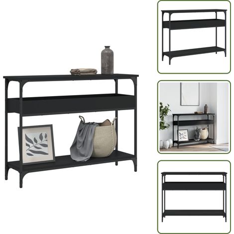 The Living Store Table console avec étagère noir 100x29x75 cm bois d'ingénierie - Table Basse - Table D'appoint - Meuble D'entrée - Table Console - Mobilier Moderne (1/5)
