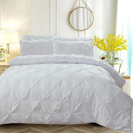 Housse de Couette 240 x 260 Blanche Plissée Unie Parure de Lit Microfibre 2 Personnes Adulte Linge de Lit Uni Parure Housse Couette Zippée 240x260 avec 2 Taies d'oreiller 65x65 cm Fermeture Éclair (1/5)