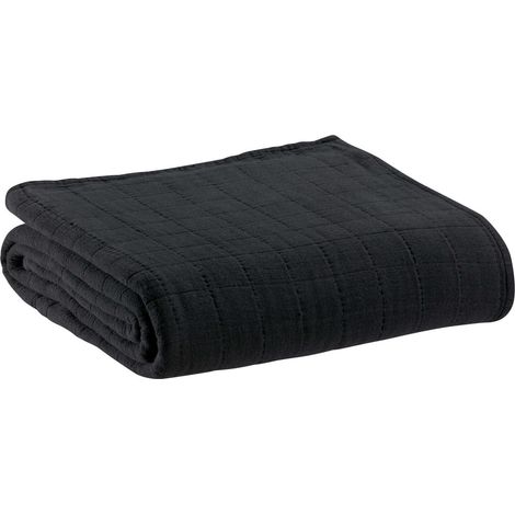 VIVARAISE - Jeté de lit Vivaraise Lisa - Noir - Coton recyclé (50%) - 180 x 260 cm (1/4)