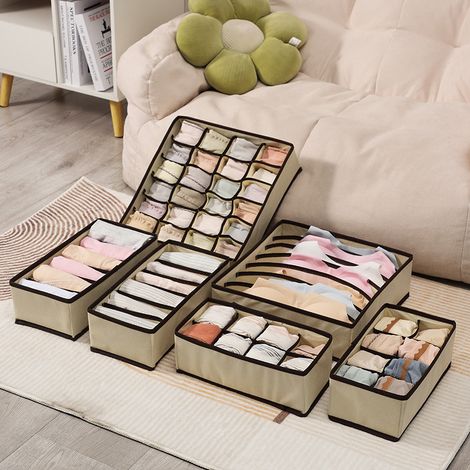Organiseur tiroir 6 boîtes beige pour sous-vêtements lot de 6 (1/4)