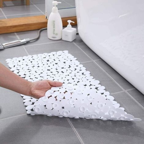 Tapis de douche antidérapant, tapis de douche rectangulaire antidérapant en galets, tapis de douche antidérapant avec ventouse, baignoire ou tapis de douche antifongique (blanc,88×40cm) (1/5)