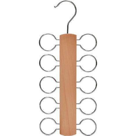 Porte-écharpe, Bois, 10 Crochets Métal, Organisateur Placard, Foulards Cravates Ceintures, Dressing (1/5)