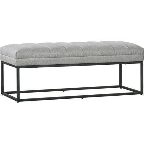 Banc rembourré effet lin gris clair 120 x 44 x 45,5 cm MODENUIT (1/5)