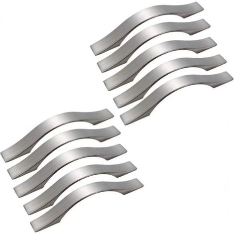 Set di 10 maniglie per mobili da cucina in lega di alluminio, nichel spazzolato, per cassetti, armadietti e ante (distanza tra i fori: 96 mm)