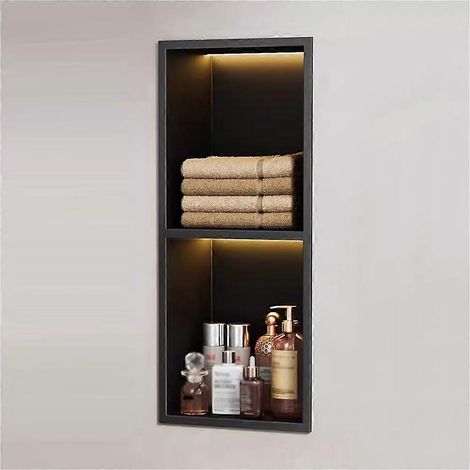 Niche de douche étanche avec éclairage LED, étagère murale encastrée en acier inoxydable noir mat, idéale pour le rangement de la salle de bain (1/5)